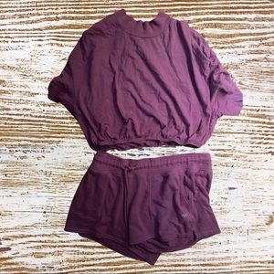 Alo Yoga Sweat Shorts Crop Top Set Electric Violet